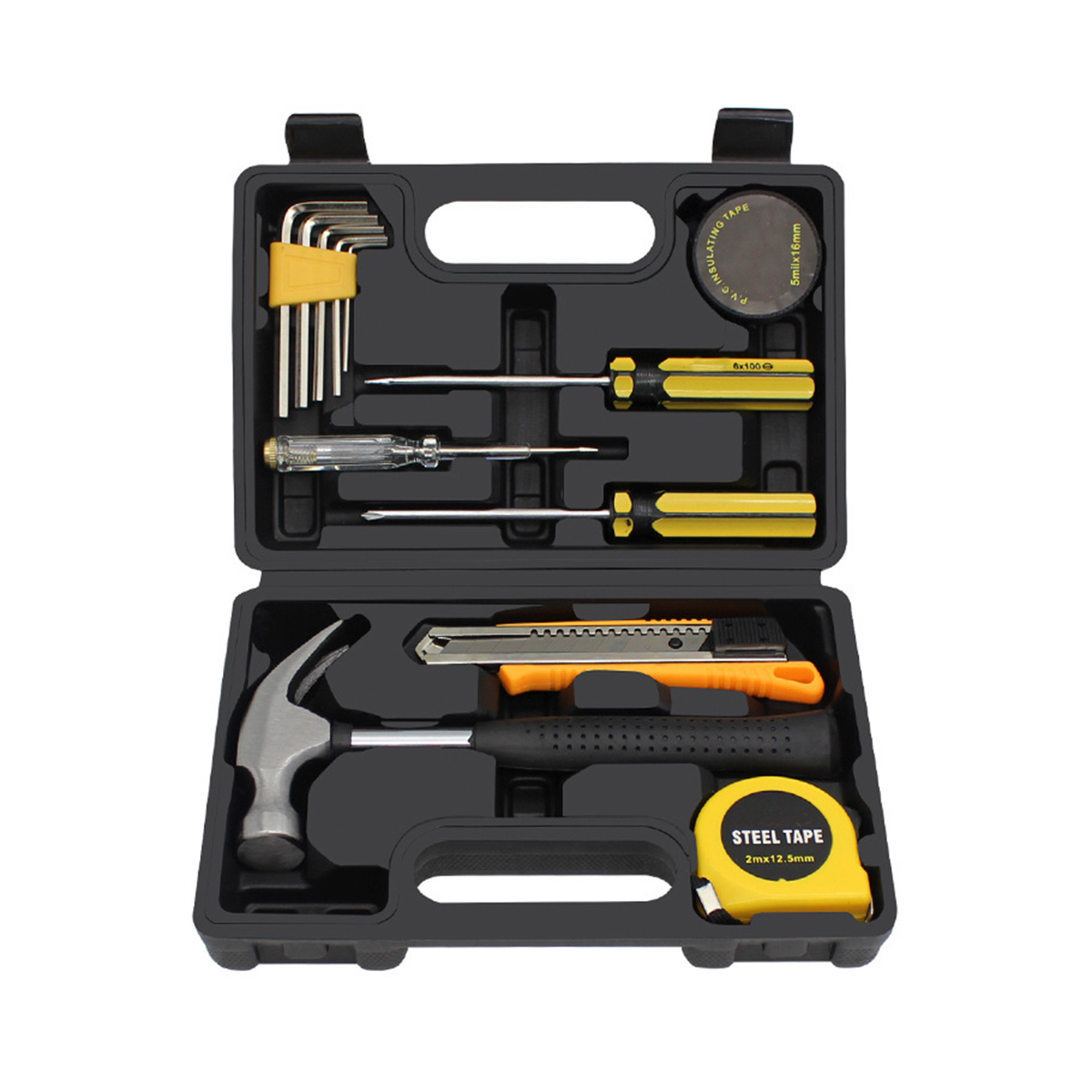 12pcs Small Homeowner Tool Set General Household Hand Tool Kit with Plastic Tool box Storage Case