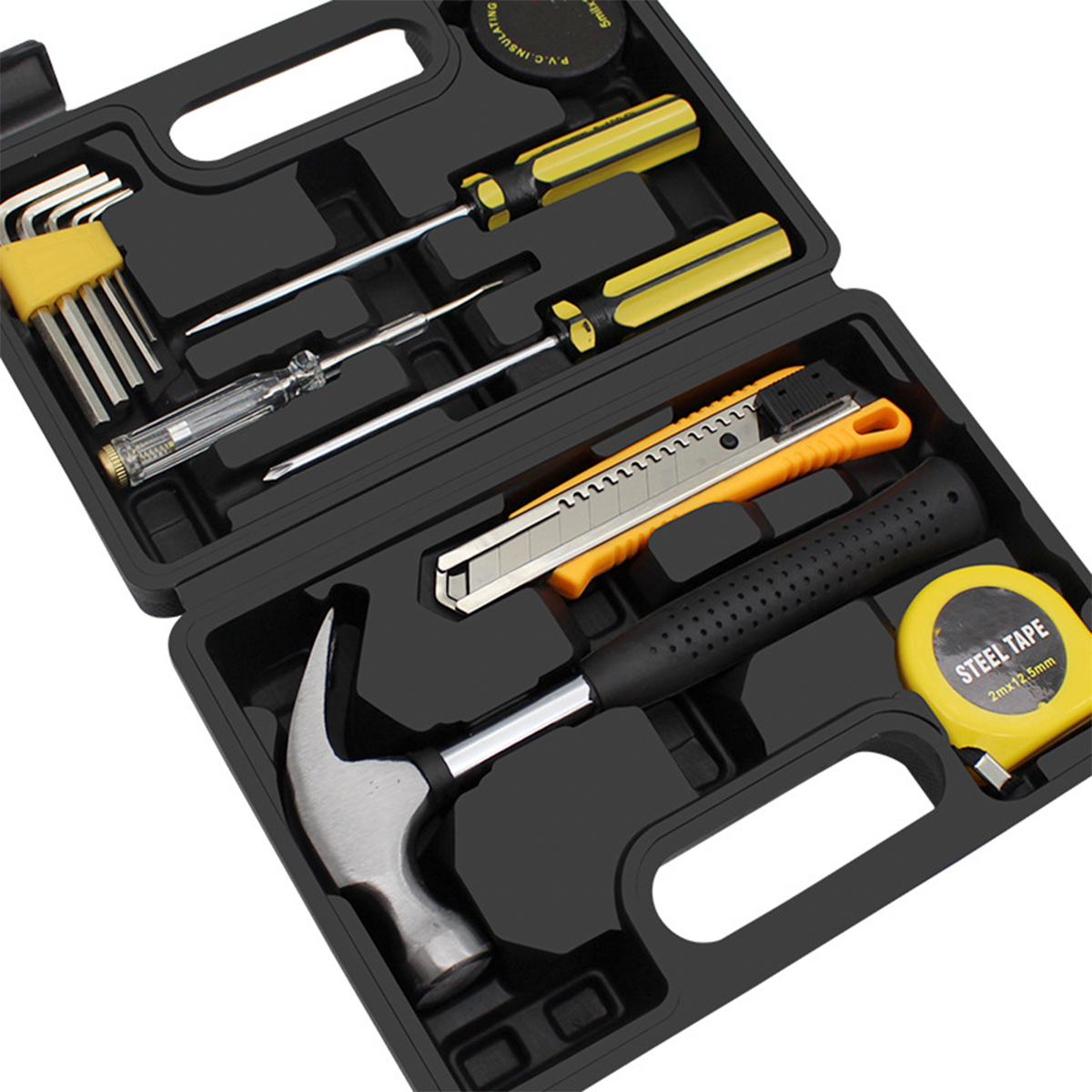 12pcs Small Homeowner Tool Set General Household Hand Tool Kit with Plastic Tool box Storage Case