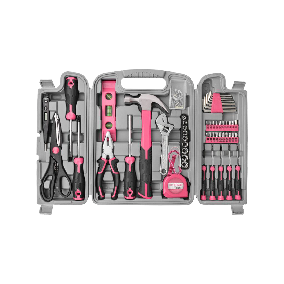 56pcs Pink Home Tool Kit Basic Hand Tools Box Repairs Complete Tool Set for Women